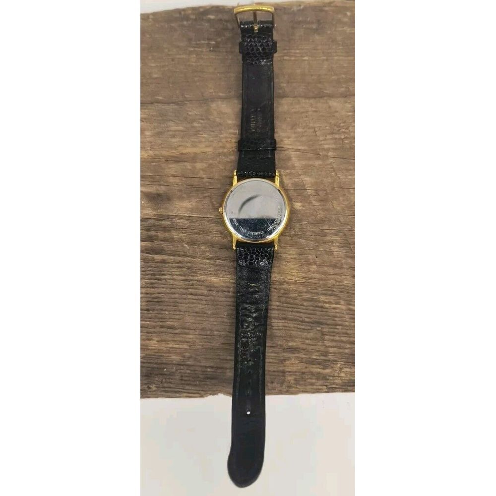 Bullova Classic 33mm "Working Together" Watch Gold Tone Black Leather - Picture 4 of 8